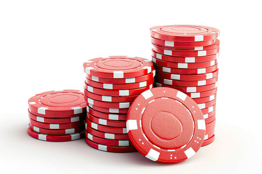 stack of chips, Gambling chips ,Gaming chips.,  Stack of red poker casino chips isolated on white. Gamble, gaming, casino, poker concept