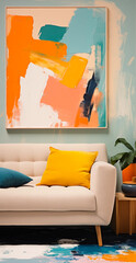 Interior. Home Decor. Abstract, heavy and large brushstrokes, minimalism. Wall poster print template. Painting art. Hand drawn by dry brush of paint background texture. Artistic pattern.