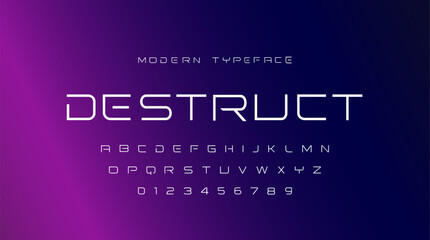 Destruct Futuristic font alphabet letters. Creative minimalist typographic design. science technology, space logo type, headline, scifi cover - obrazy, fototapety, plakaty