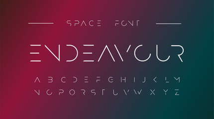 Endeavour Futuristic font alphabet letters. Creative minimalist typographic design. science technology, space logo type, headline, scifi cover - obrazy, fototapety, plakaty