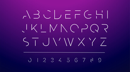 Futuristic font alphabet letters. Creative minimalist typographic design. science technology, space logo type, headline, scifi cover - obrazy, fototapety, plakaty