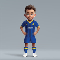 Fototapeta na wymiar 3d cartoon cute young soccer player in Verona football uniform.