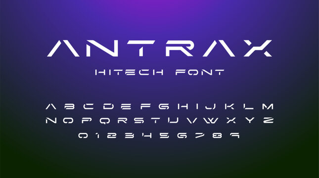 Antrax Futuristic font alphabet letters. Creative minimalist typographic design. science technology, space logo type, headline, scifi cover