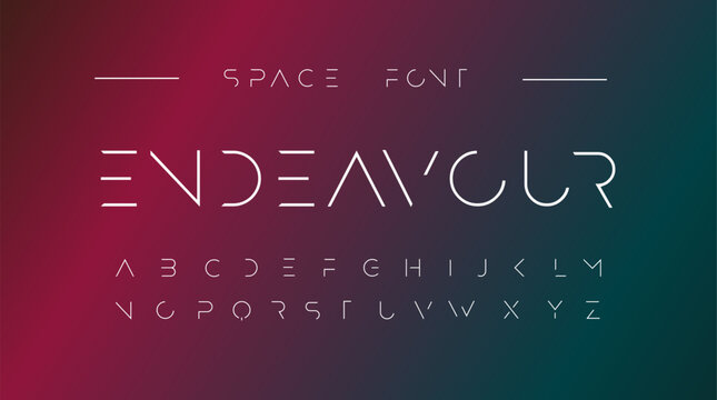 Fototapeta Endeavour Futuristic font alphabet letters. Creative minimalist typographic design. science technology, space logo type, headline, scifi cover
