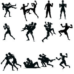 set of calisthenics  players silhouettes ,set of fitness silhouettes ,set of gym silhouettes
