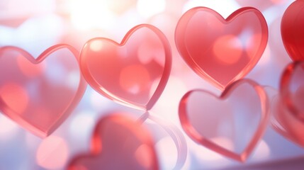 Soft red hearts in a whimsical Valentines Day background, tender love concept