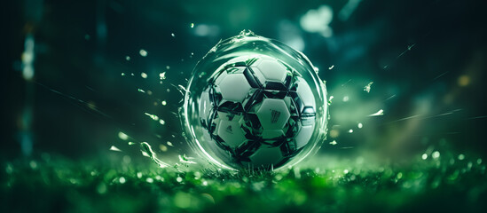 Abstract background with soccer ball in energy field