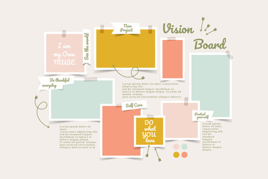 Vector photo collage template moodboard pictures grids vector illustration, vision board	