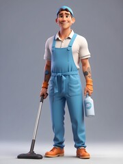 3D character portrait of a cleaning man