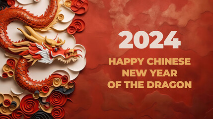 chinese new year of the dragon 2024 banner background, Generative AI