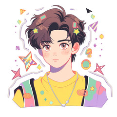 Stickers anime, 90's style boy,  child with shopping bags