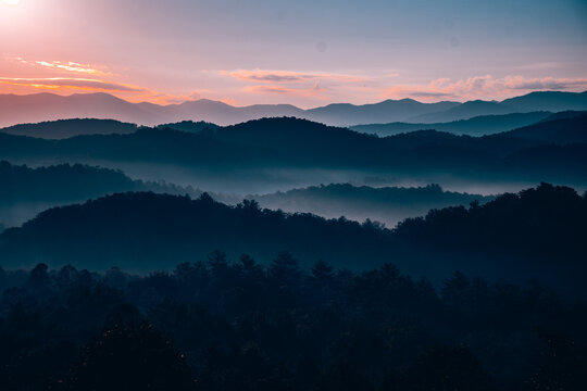 Sunrise over the Great Smoky Mountains in Tennessee. These Blue Ridge mountains are like no other!