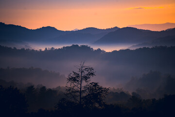 Sunrise over the Great Smoky Mountains in Tennessee. These Blue Ridge mountains are like no other!