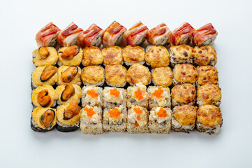 Japanese sushi rolls on a white background. isolate.