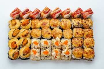 Japanese sushi rolls on a white background. isolate.