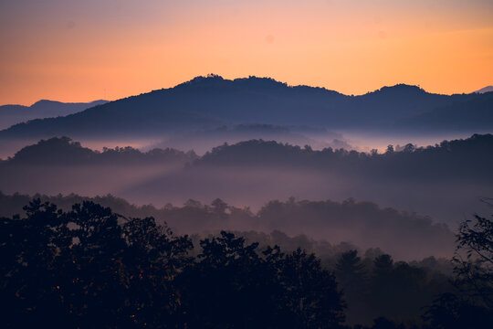 Sunrise over the Great Smoky Mountains in Tennessee. These Blue Ridge mountains are like no other!