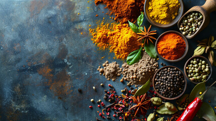Minimalistic spices background concept image with empty space. 3D image with lighting effects from one direction.