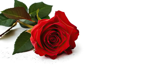  Red rose flower isolated on white background , copy space for text, Suitable for romantic-themed designs,anniversary, greeting cards, and any Valentine's Day-related content.