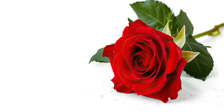  Red rose flower isolated on white background , copy space for text, Suitable for romantic-themed designs,anniversary, greeting cards, and any Valentine's Day-related content.