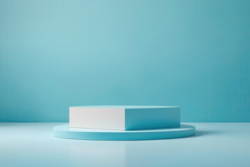 Simple product display podium on a blue background. business concept.