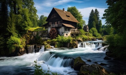Fototapeta na wymiar Old historic water mill in beautiful landscape