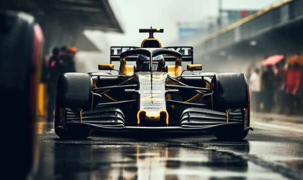Fast racing car pit stop during race on circuit.