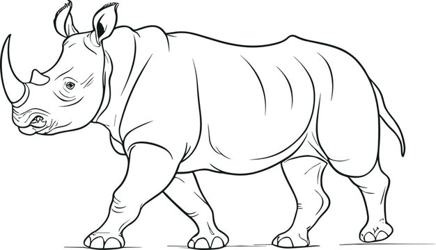 Rhinoceros outline isolated in vector. Cartoon Rhino outline on white background. Clipart of Rhino Vector using coloring page. AI generated illustration.