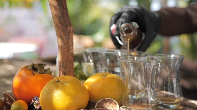 Barman preparing cocktails in Caribbean
