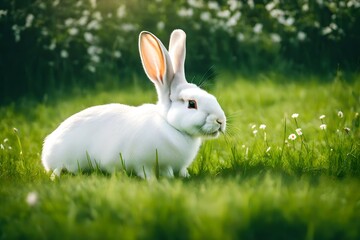 Obraz premium white rabbit on green grass