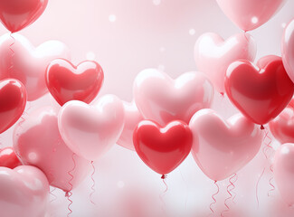 Illustration with realistic balloons heart shape on a pink background