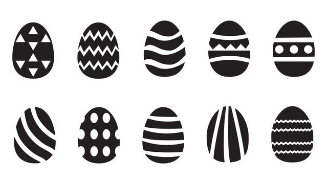 Set of black easter eggs flat design on white background. Vector illustration