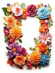 Paper cut flowers with frame on pink background. Paper art style