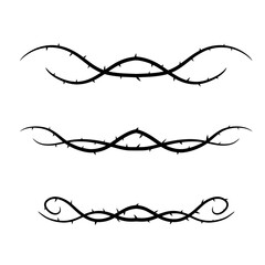 Thorn branch or vine. Element of tattoo with spike. Natural intertwined pattern. Black illustration isolated on white © Taras