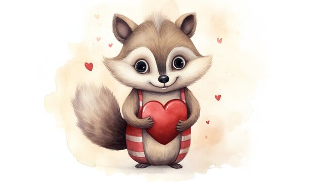 painting illustration with a little squirrel heart