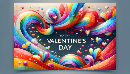 greeting banner or card LGBT in rainbow colors with Happy Valentines Day text - obrazy, fototapety, plakaty