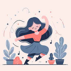 vector character of a girl in a pink dress dancing
