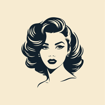 Beautiful woman illustration. Beautiful woman in retro style. Beauty vector in old style. Vector woman in vintage style.
