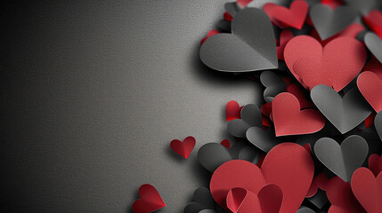 This asset is suitable for Valentine's Day, love-themed designs, greeting cards, social media posts, and romantic occasions. The red and black hearts on a dark background create a striking and passion