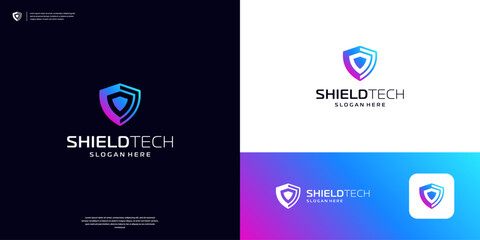 Modern shield tech logo design template - obrazy, fototapety, plakaty