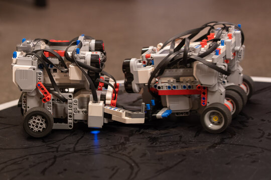 sumo robot wrestling in the black arena