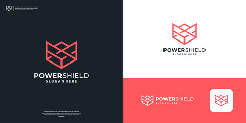 Abstract Shield with line art style logo. Thunderbolt, Flash, Power logo design symbol