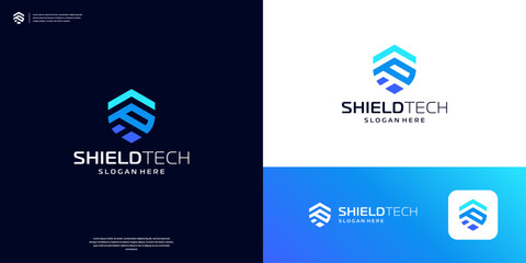 Letter P abstract Shield Security Logo Design template