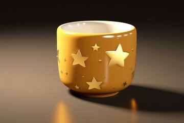 Leakproof children's cup adorned with five golden stars. Rated highly by customers. Rendered in 3D. Generative AI