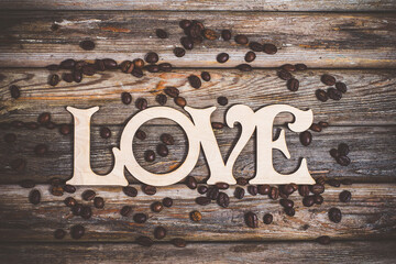 Coffee beans and the inscription LOVE