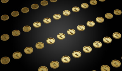 3D Illustration of a bunch of Gold coins with a US Dollar symbol
