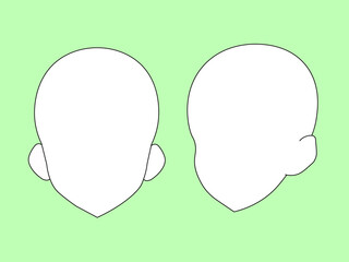 Female head front , side view.