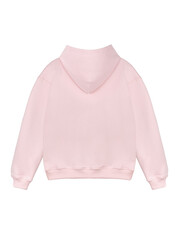 Pink cotton hoodie sweatshirt with long sleeves, hood, mockup, isolated on white background, flat...