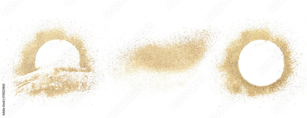 Wall mural set milled white pepper powder pile, frame peppercorn spice isolated on white background, top view - Wall murals