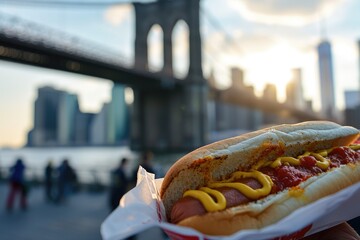 Hot Dog Classic Street Food - Iconic New York City Hot Dog Stands Proudly Against the Iconic...
