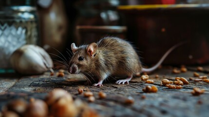 Urban Rat Foraging for Food with Agile Survival Instincts on the City Streets - obrazy, fototapety, plakaty